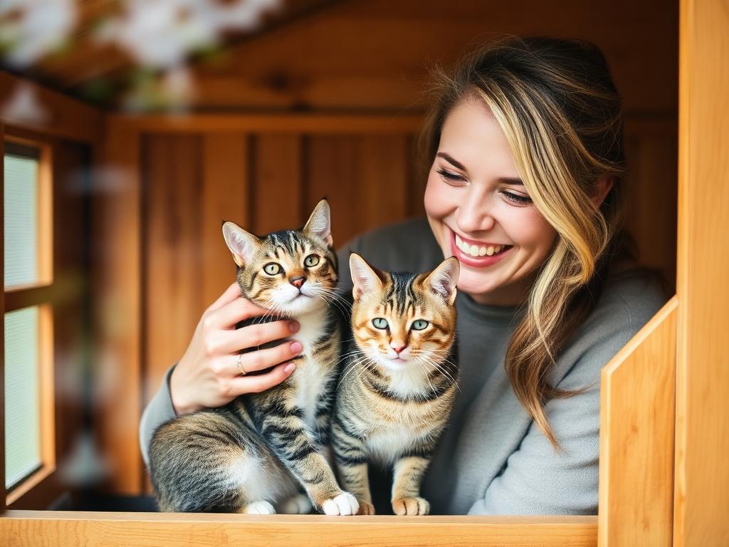 Happy customer with her cat in a catio